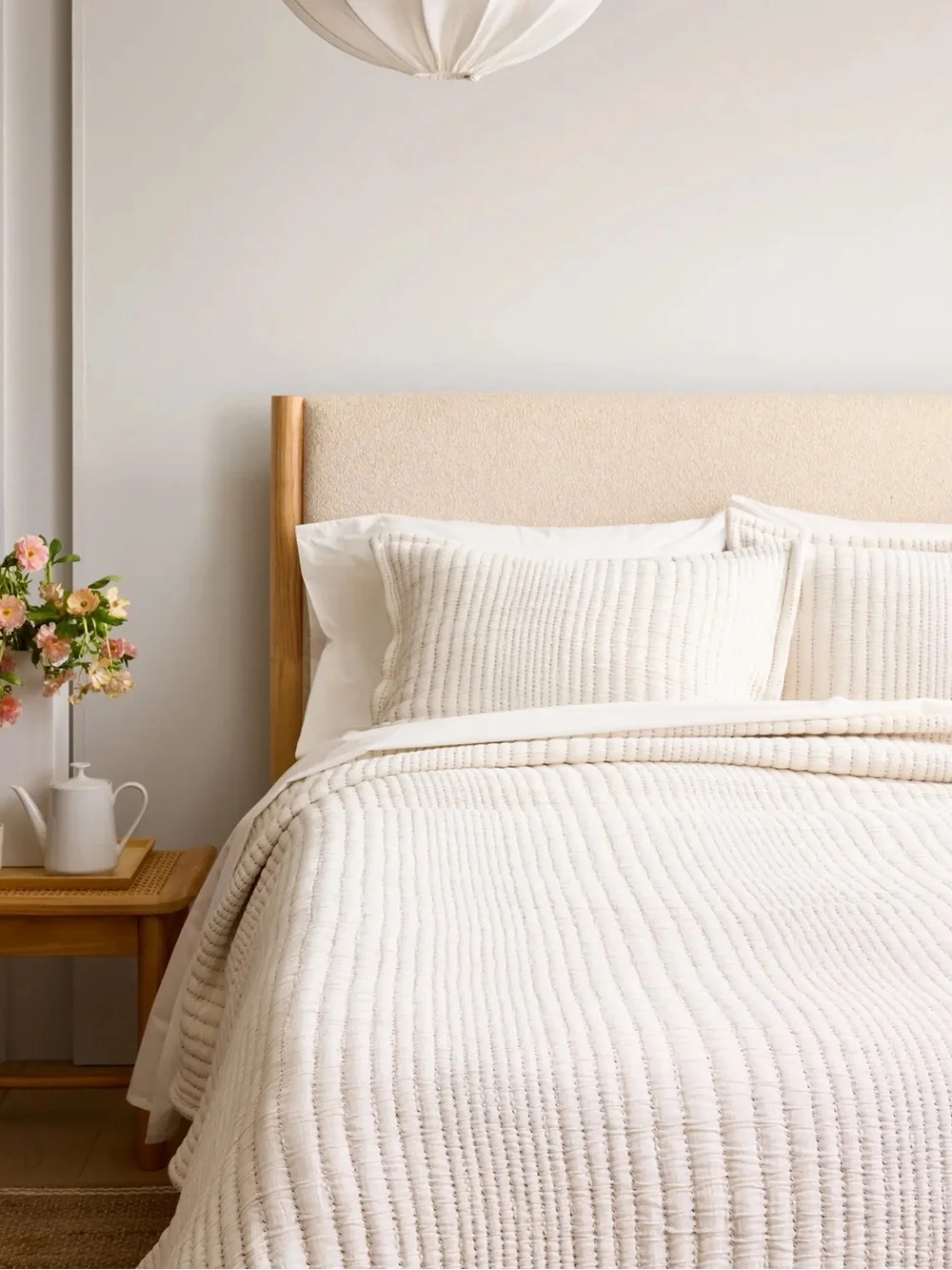 Quince Organic Cotton Channel Stitch Coverlet Queen Ivory NWT